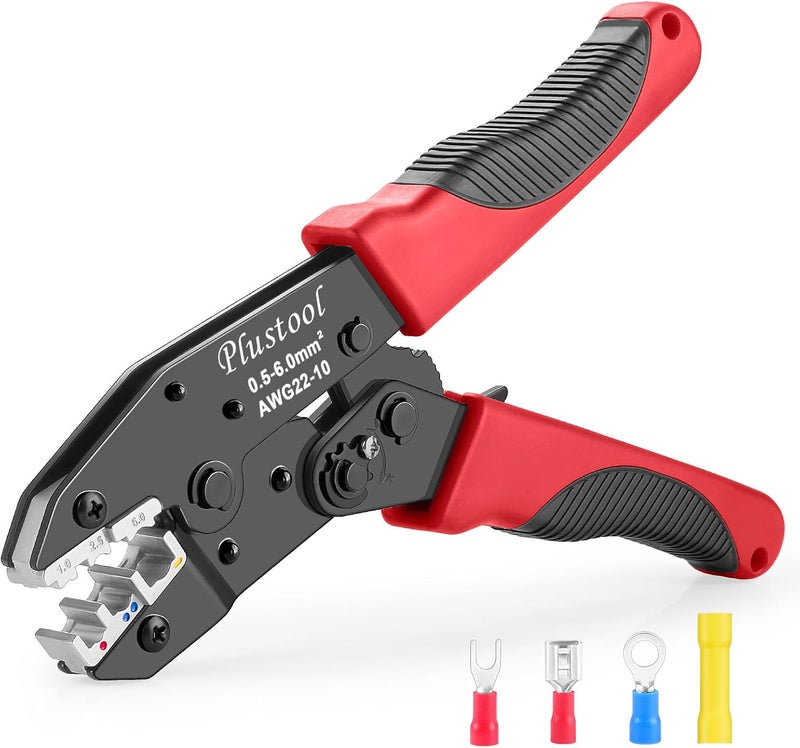 Plustool Crimping Tool for Insulated Electrical Connectors AWG 22-10 - Ratcheting Wire Terminal Crimper - Crimping Pliers - Crimper Tool Electrical - Crimp Tool - Image 1